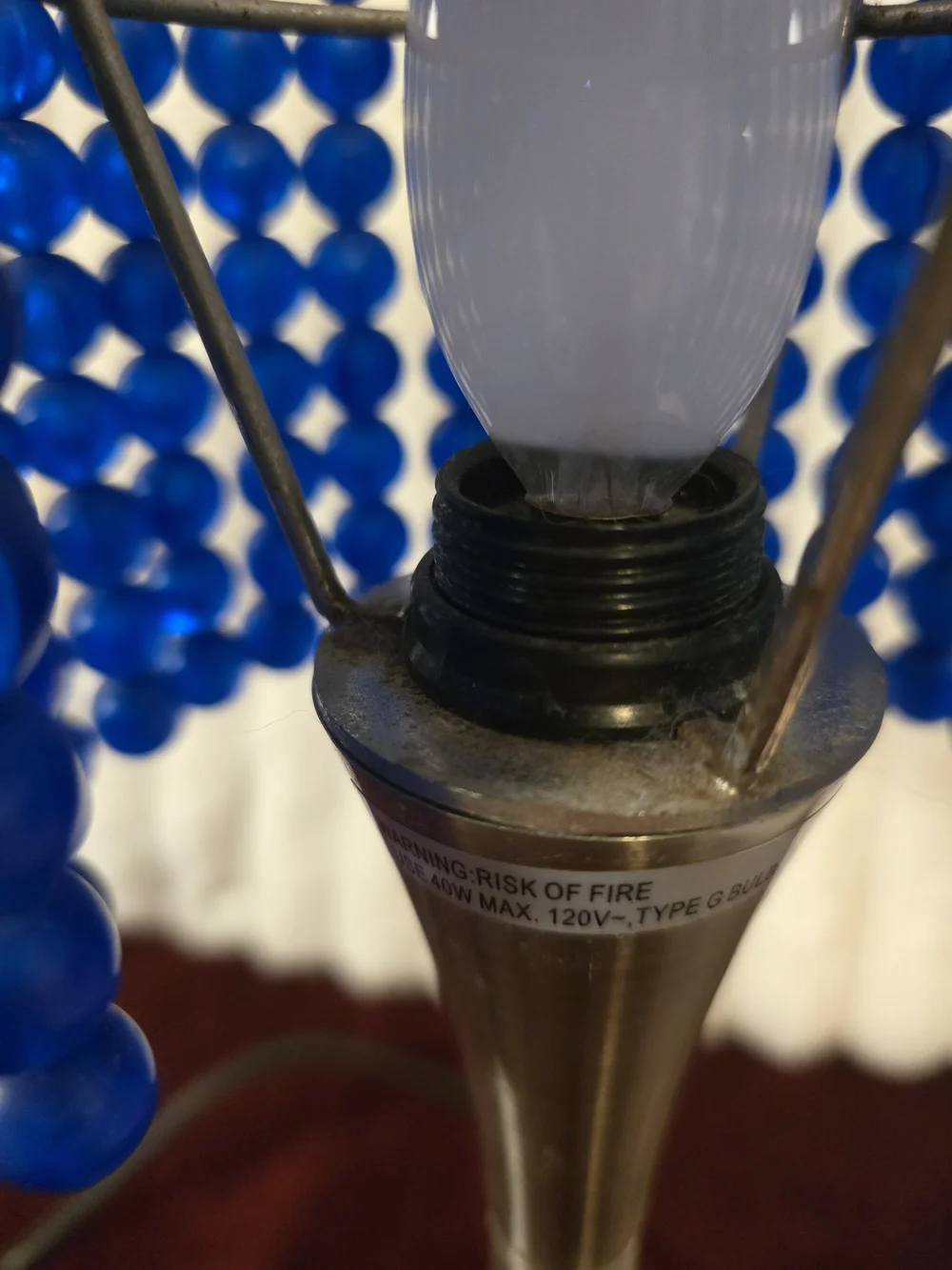 Y2K Vintage Frosted Blue Beaded Accent Table Lamp - Boho/Retro